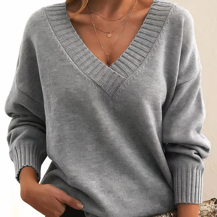 Women's Sweater V Neck Ribbed Long Sleeve Relaxed Fit Casual Everyday