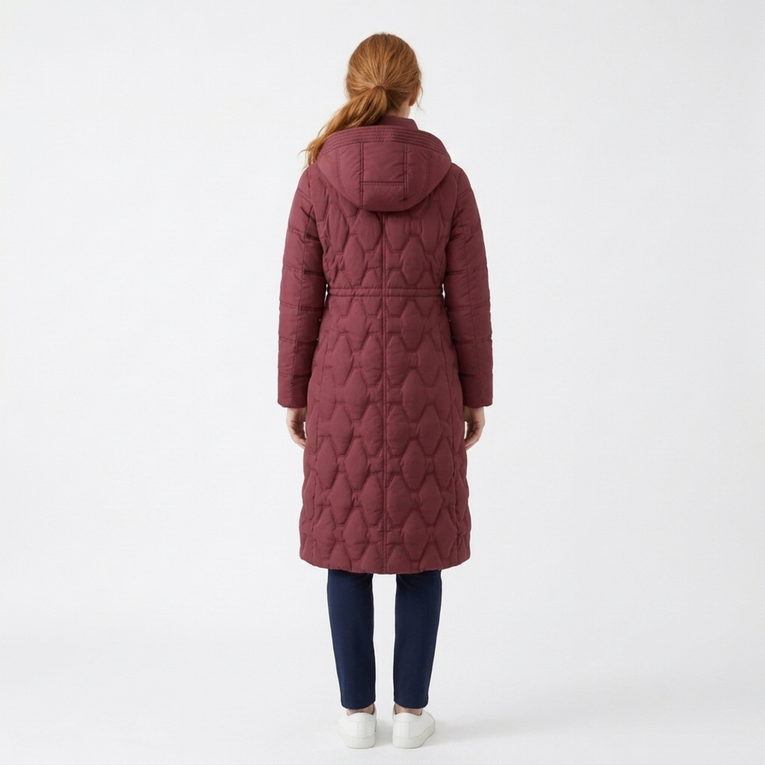 Daisy | Elegant Women’s Long Quilted Puffer Coat with Hood and Cinched Waist
