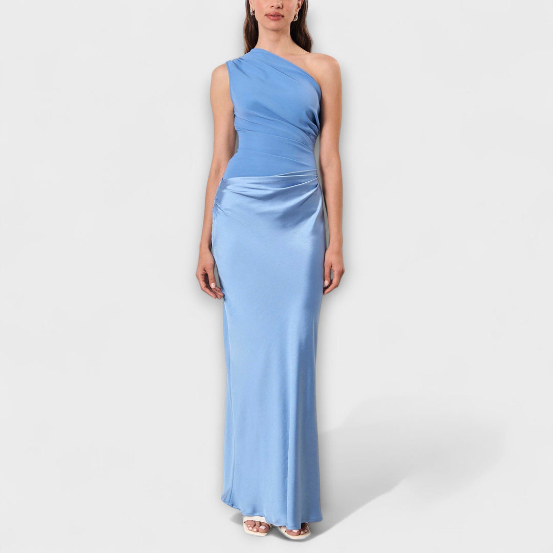 Vestido Maxi Plissado Elegante de Um Ombro Só