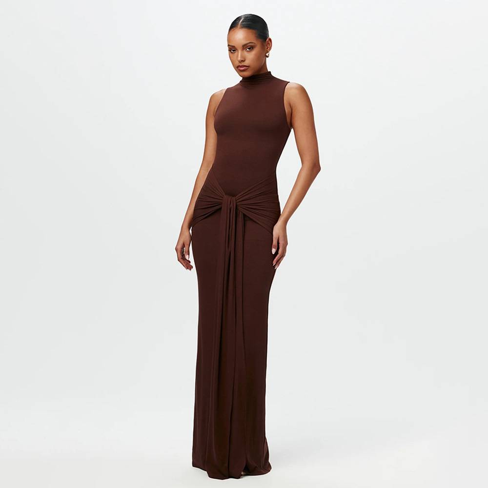 Calista - Stilvolles Maxikleid mit Knoten aus fließendem Chiffon
