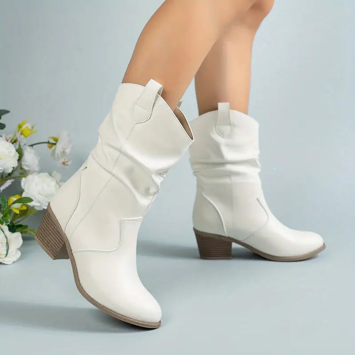 Valeria | Rugged Western Half-High Boots with Block Heel and Leather Construction