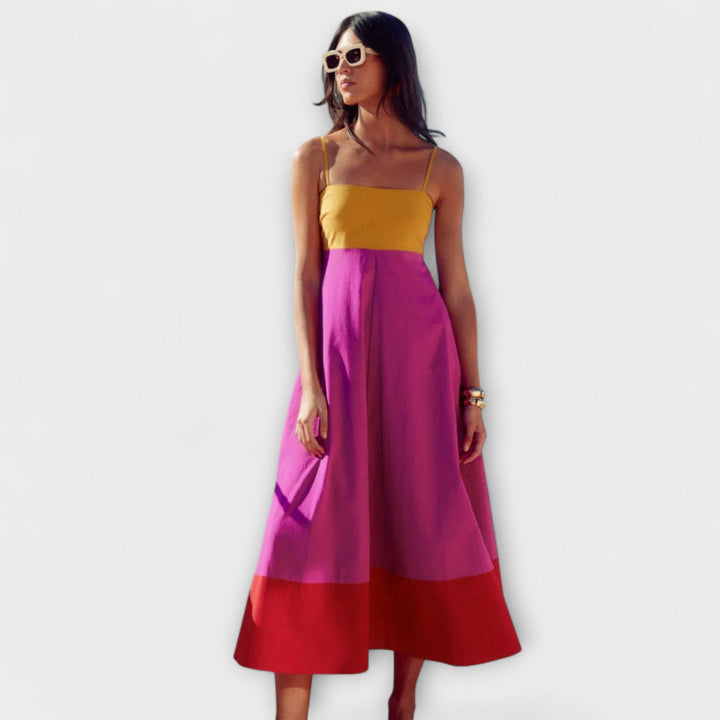 Robe à bretelles spaghetti color block