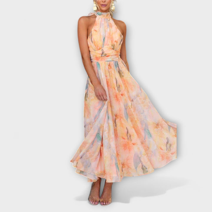Halter-Neck Akvarelprint Maxi-kjole