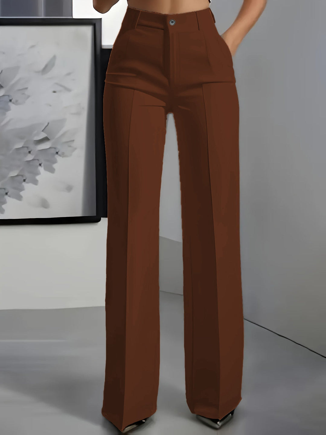 Pantalon large pour femmes, taille haute, coupe structurée, style bureau décontracté