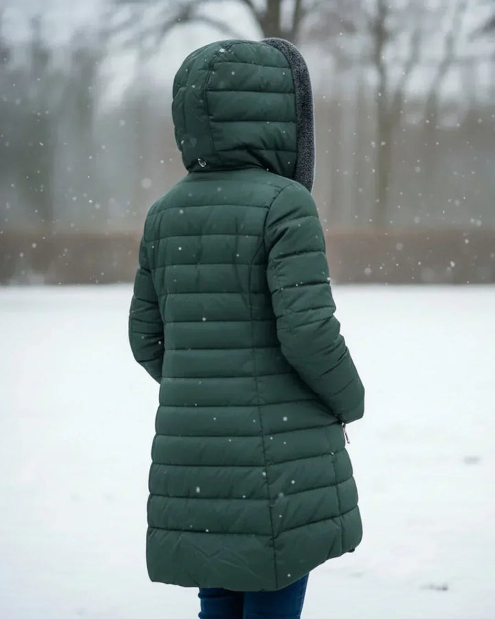 Apolline | Padded Long Quilted Jacket with A-Line Cut and Front Zip Closure