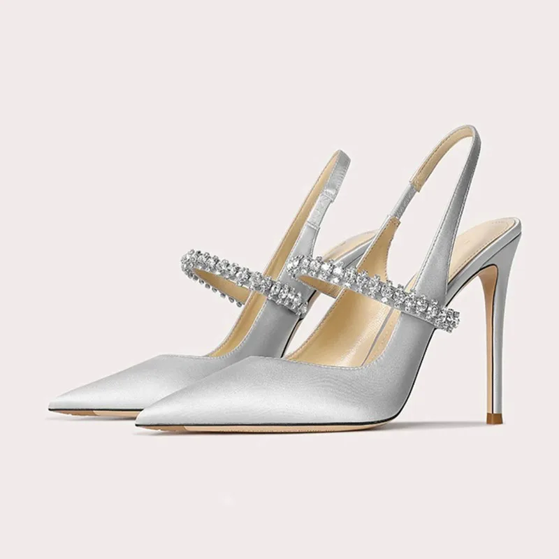 Meghan | Elegant Slingback Heels with Pointed Toe and Crystal Embellishment
