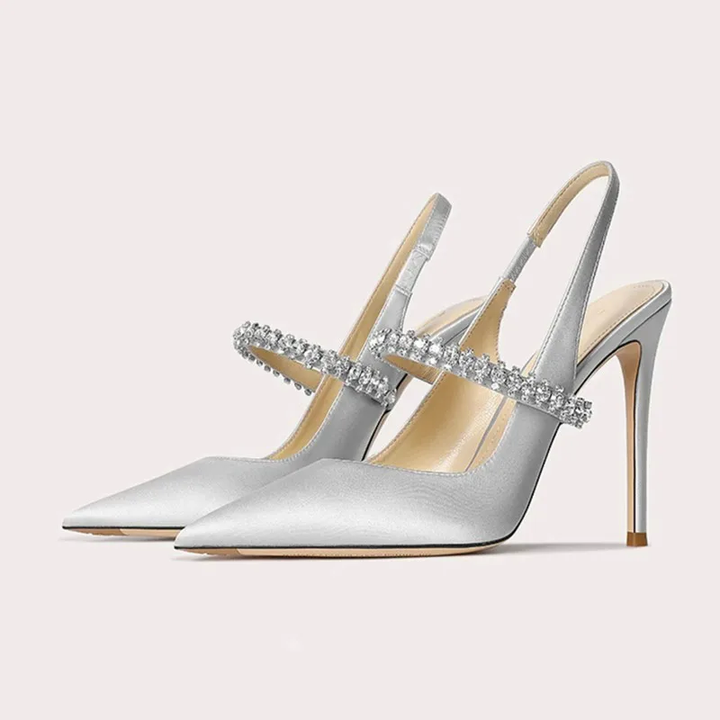 Meghan | Elegant Slingback Heels with Pointed Toe and Crystal Embellishment