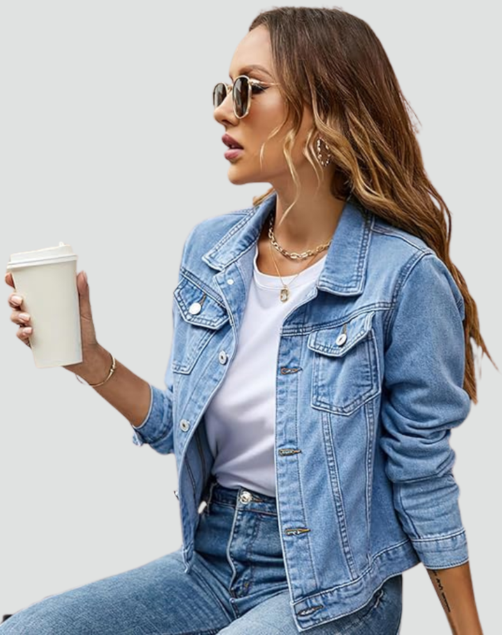 Robyn | Giacca classica in denim con chiusura a bottoni e pratiche tasche