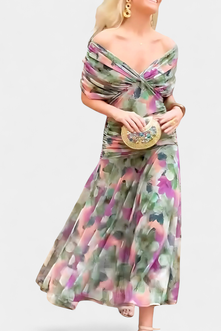 Alondra™ Lang blomsterkjole med V-hals