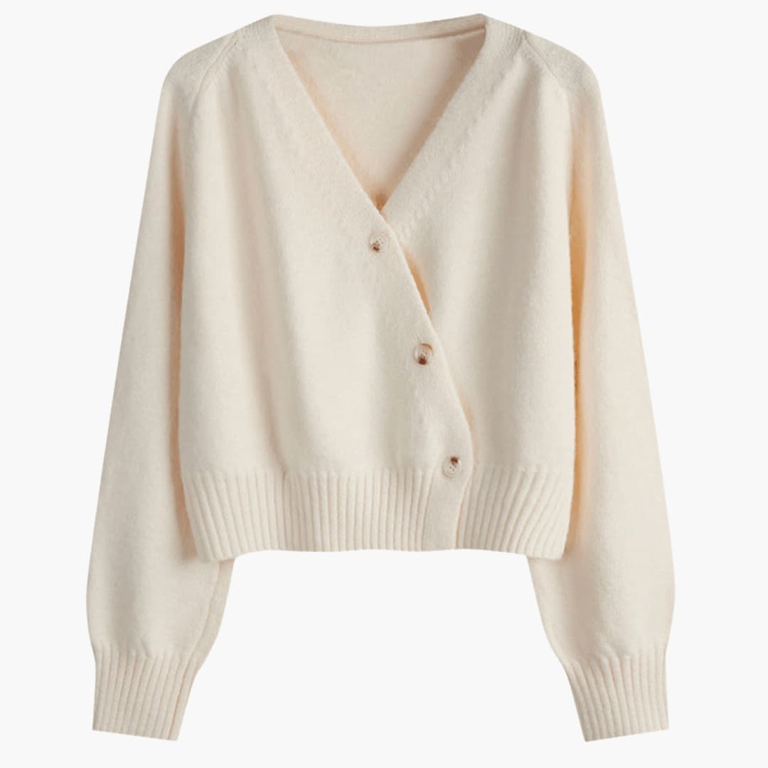 Miranda | Relaxed V-Neck Buttoned Cardigan with Ribbed Hem and Cuffs