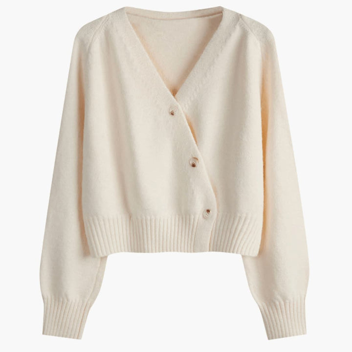 Miranda | Relaxed V-Neck Buttoned Cardigan with Ribbed Hem and Cuffs