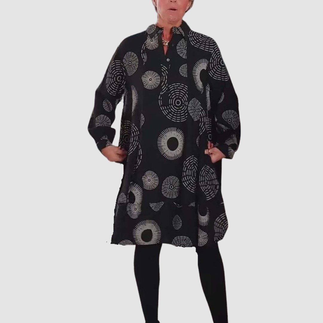 Haydie™ Vestido casual con solapa y estampado geométrico