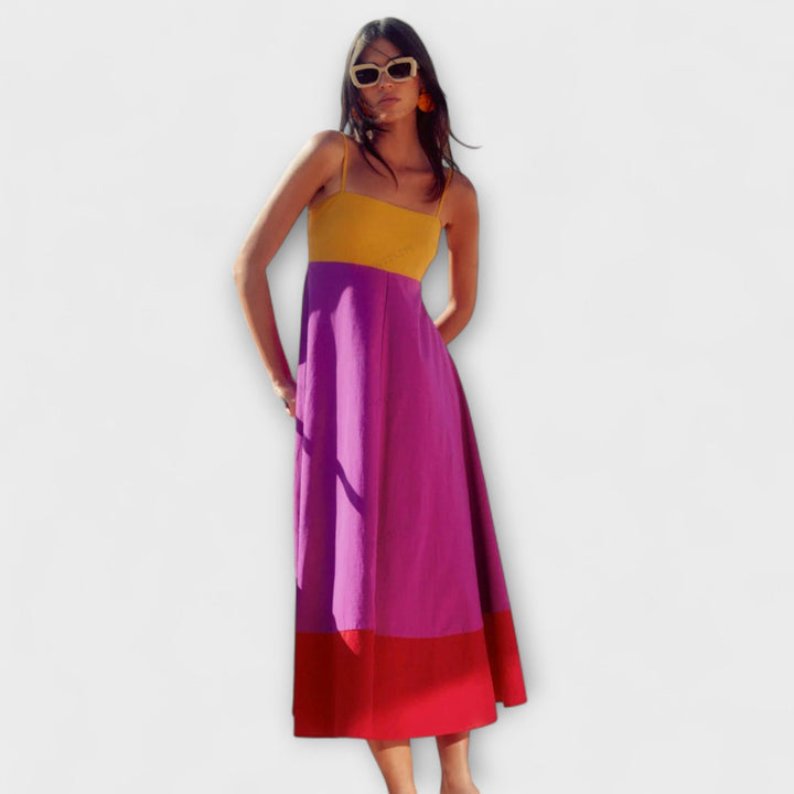 Robe à bretelles spaghetti color block