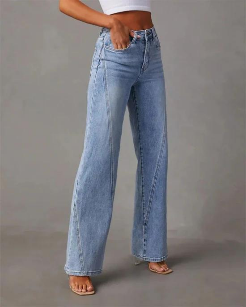 Jean large pour femme en denim, taille haute et coupe flatteuse, décontracté pour tous les jours