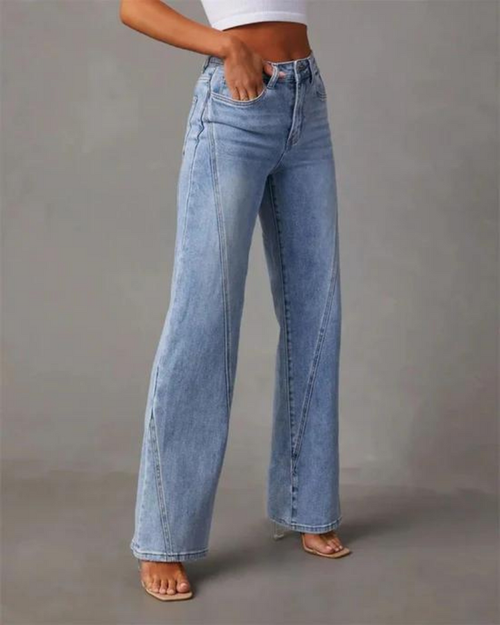 Jean large pour femme en denim, taille haute et coupe flatteuse, décontracté pour tous les jours