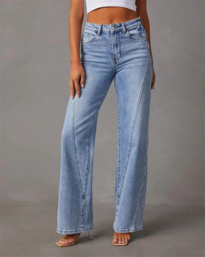 Jean large pour femme en denim, taille haute et coupe flatteuse, décontracté pour tous les jours