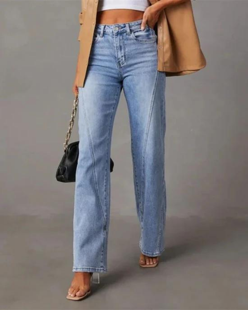 Jean large pour femme en denim, taille haute et coupe flatteuse, décontracté pour tous les jours