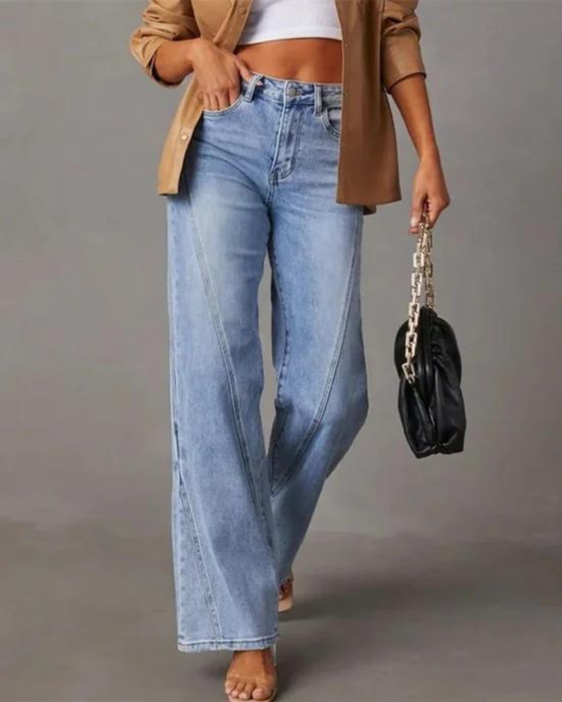 Jean large pour femme en denim, taille haute et coupe flatteuse, décontracté pour tous les jours