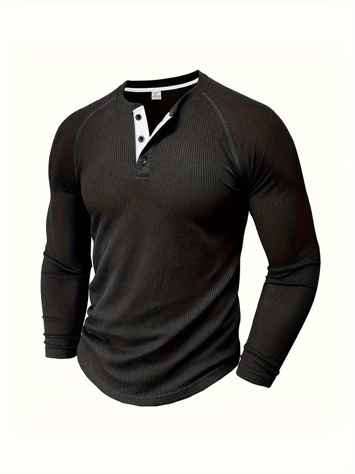 Callum | Polished Long Sleeve Henley Shirt with Button Placket and Tailored Fit