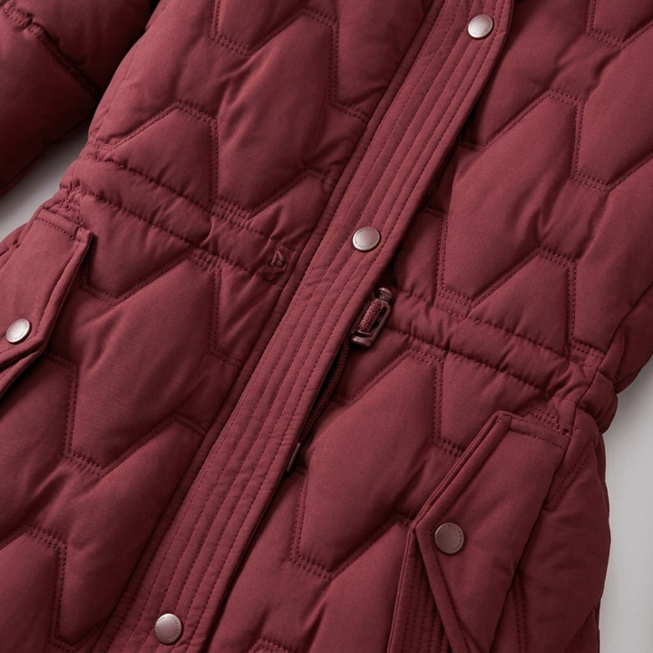 Daisy | Elegant Women’s Long Quilted Puffer Coat with Hood and Cinched Waist