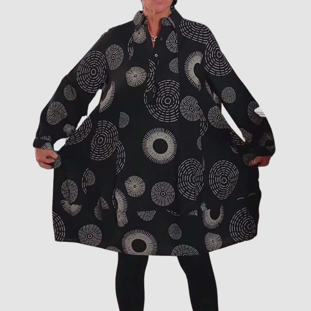 Haydie™ Vestido casual con solapa y estampado geométrico