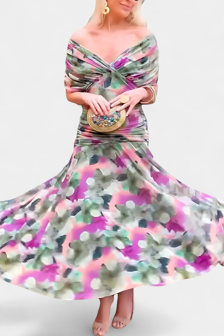 Alondra™ Lang blomsterkjole med V-hals