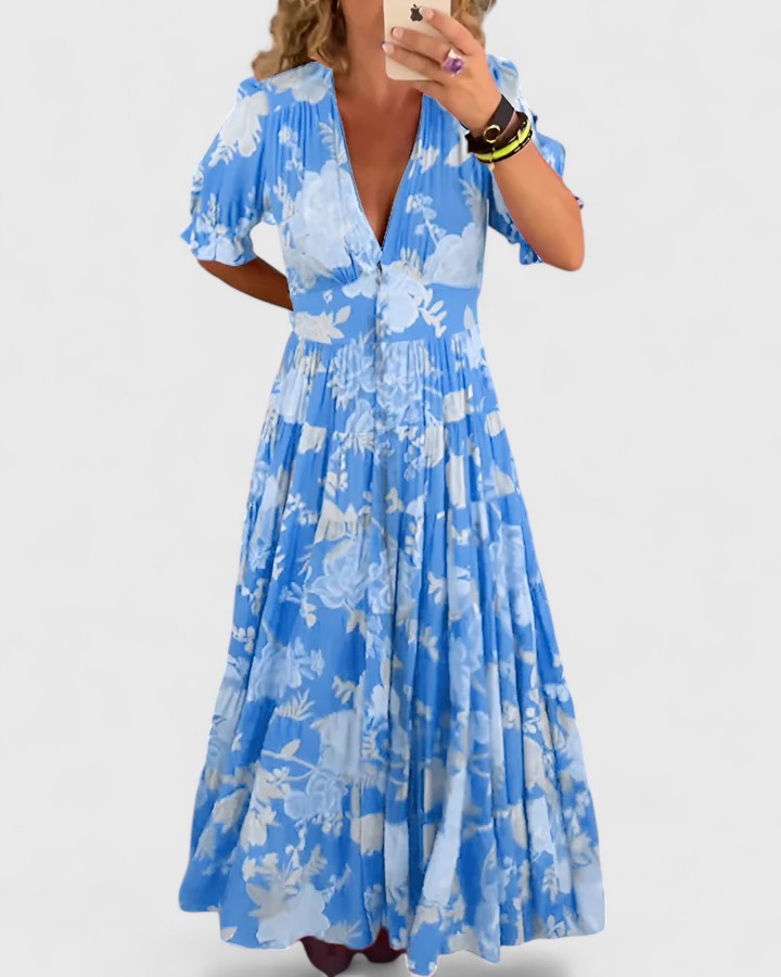 Minelda | Elegant Blomstret V-hals Kjole