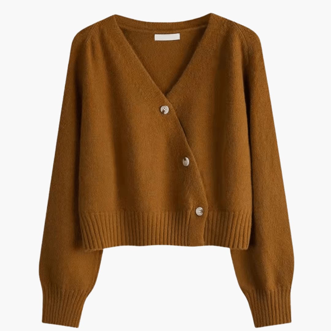 Miranda | Relaxed V-Neck Buttoned Cardigan with Ribbed Hem and Cuffs