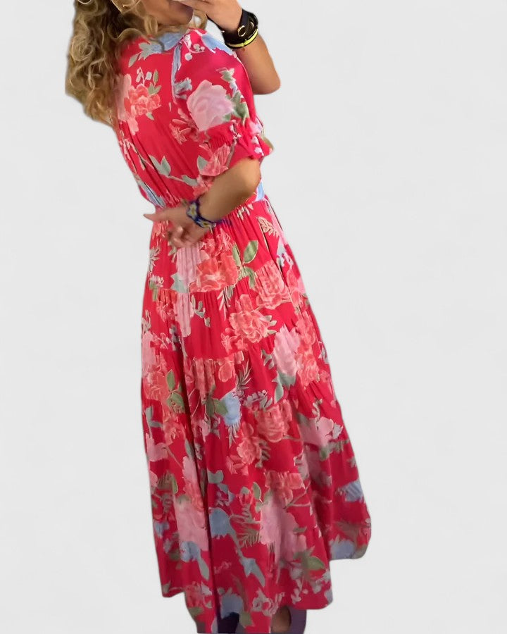 Minelda | Elegant Blomstret V-hals Kjole
