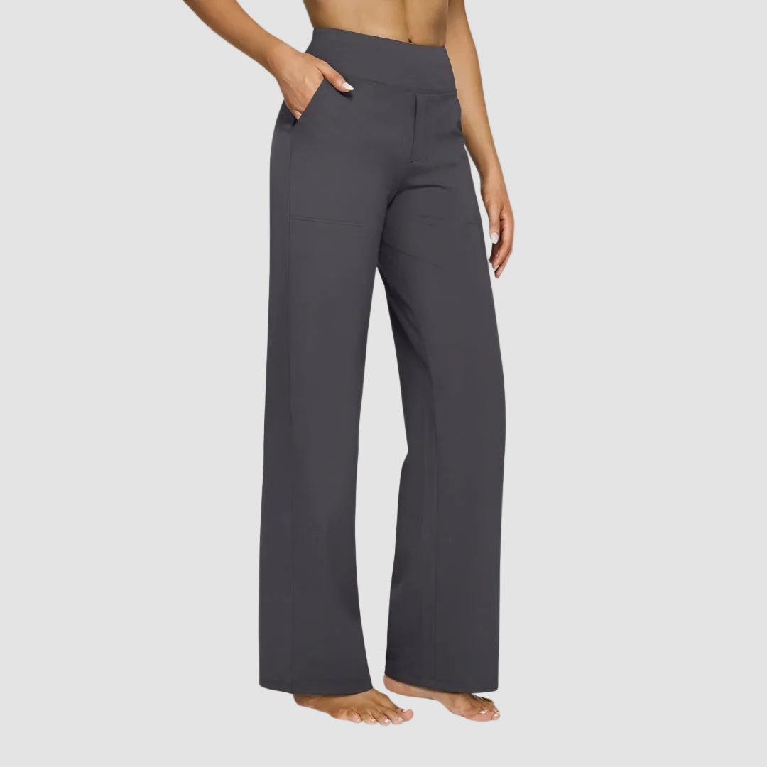 Women's Sweatpants Soft Stretch Fabric High Waist Wide Leg Pockets Casual