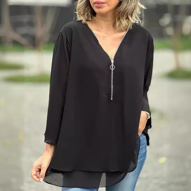 Lorelai | Chiffonbluse med Lynlås