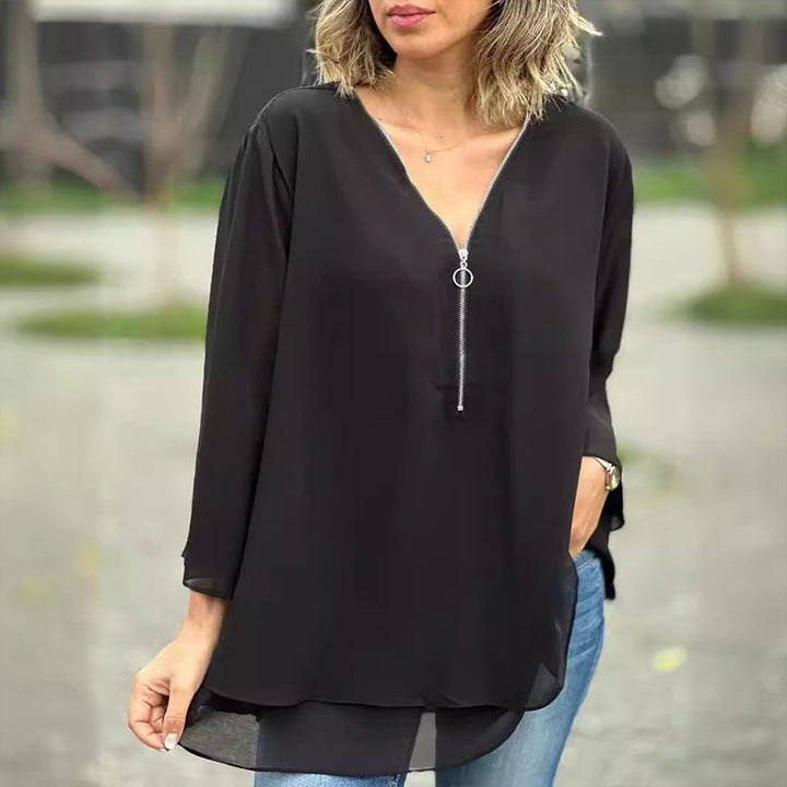 Lorelai | Chiffonbluse med Lynlås