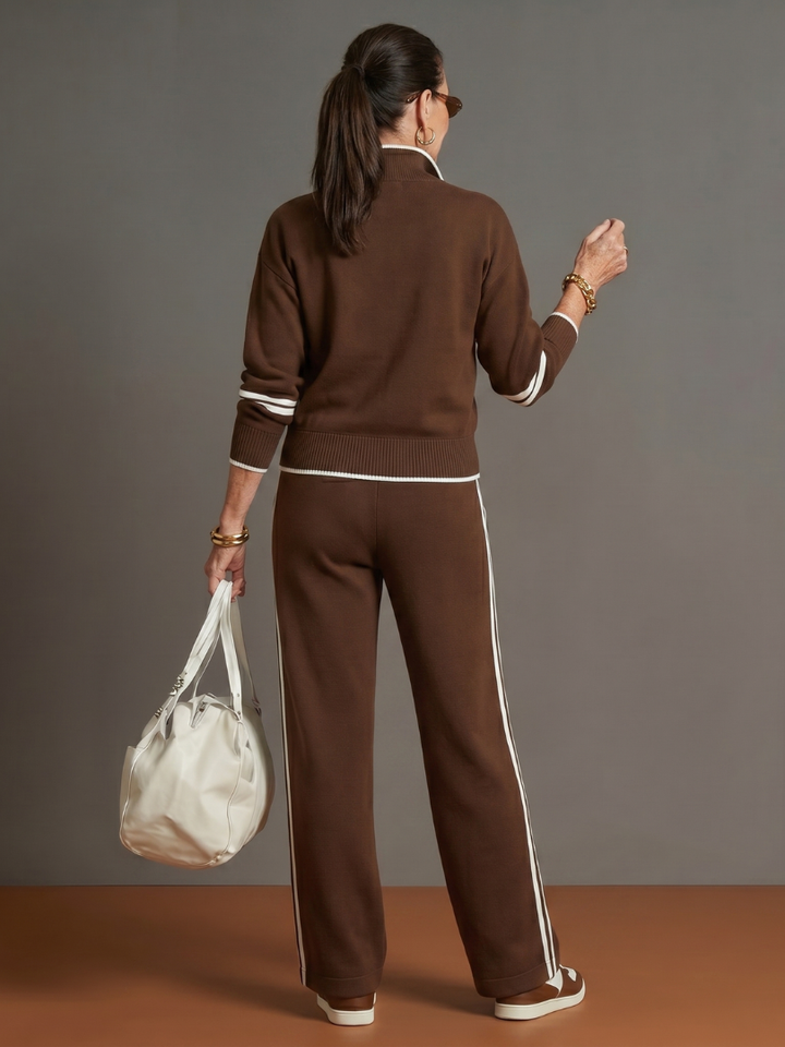 Alina | Ensemble avec haut à manches longues à col zippé facile à porter et pantalon à jambes larges
