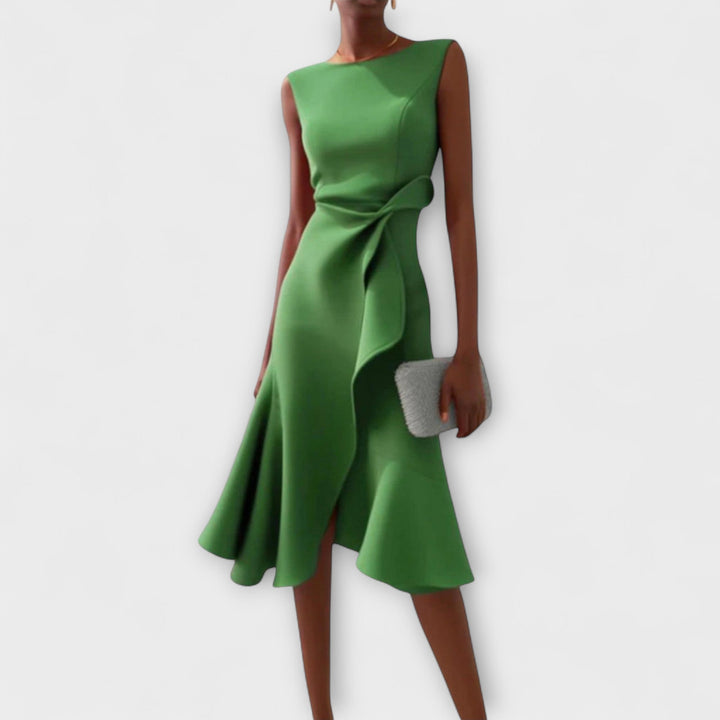 Juliette – Robe midi drapée asymétrique