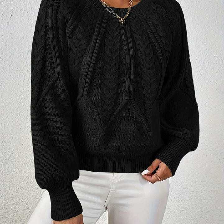Women's Cable Knit Sweater with Relaxed Fit and Lantern Sleeves for Everyday Wear