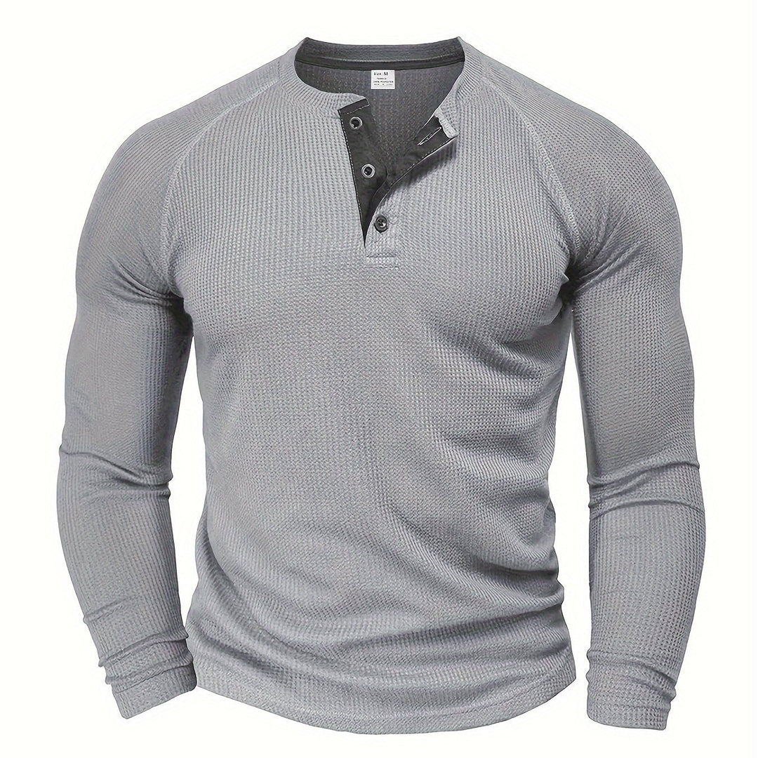 Callum | Polished Long Sleeve Henley Shirt with Button Placket and Tailored Fit
