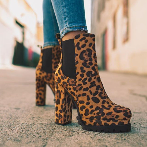 Women's Ankle Boots Suede Look Platform Sole Block Heel Slip On Casual Evening