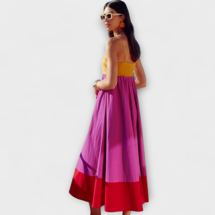 Robe à bretelles spaghetti color block