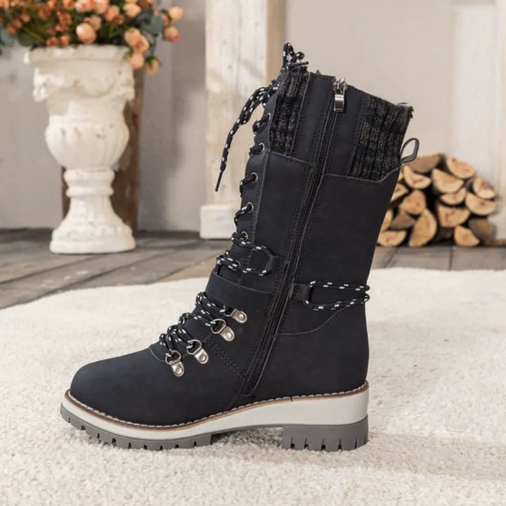 Botas de invierno para mujer con cordones – Puño de punto y hebilla – Suela antideslizante