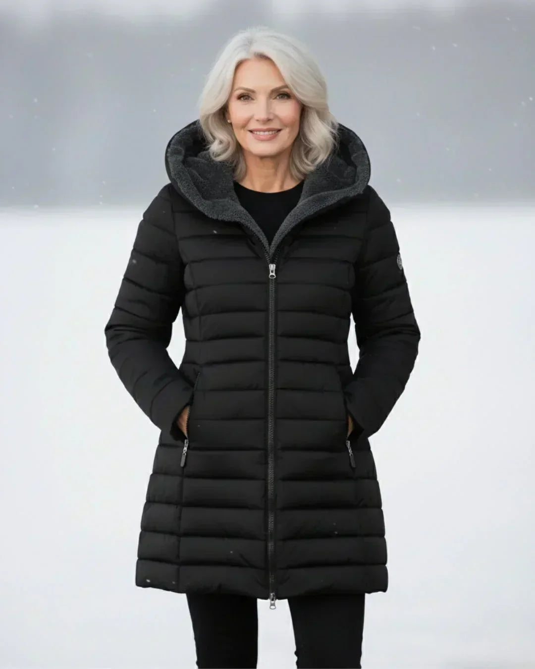 Apolline | Padded Long Quilted Jacket with A-Line Cut and Front Zip Closure