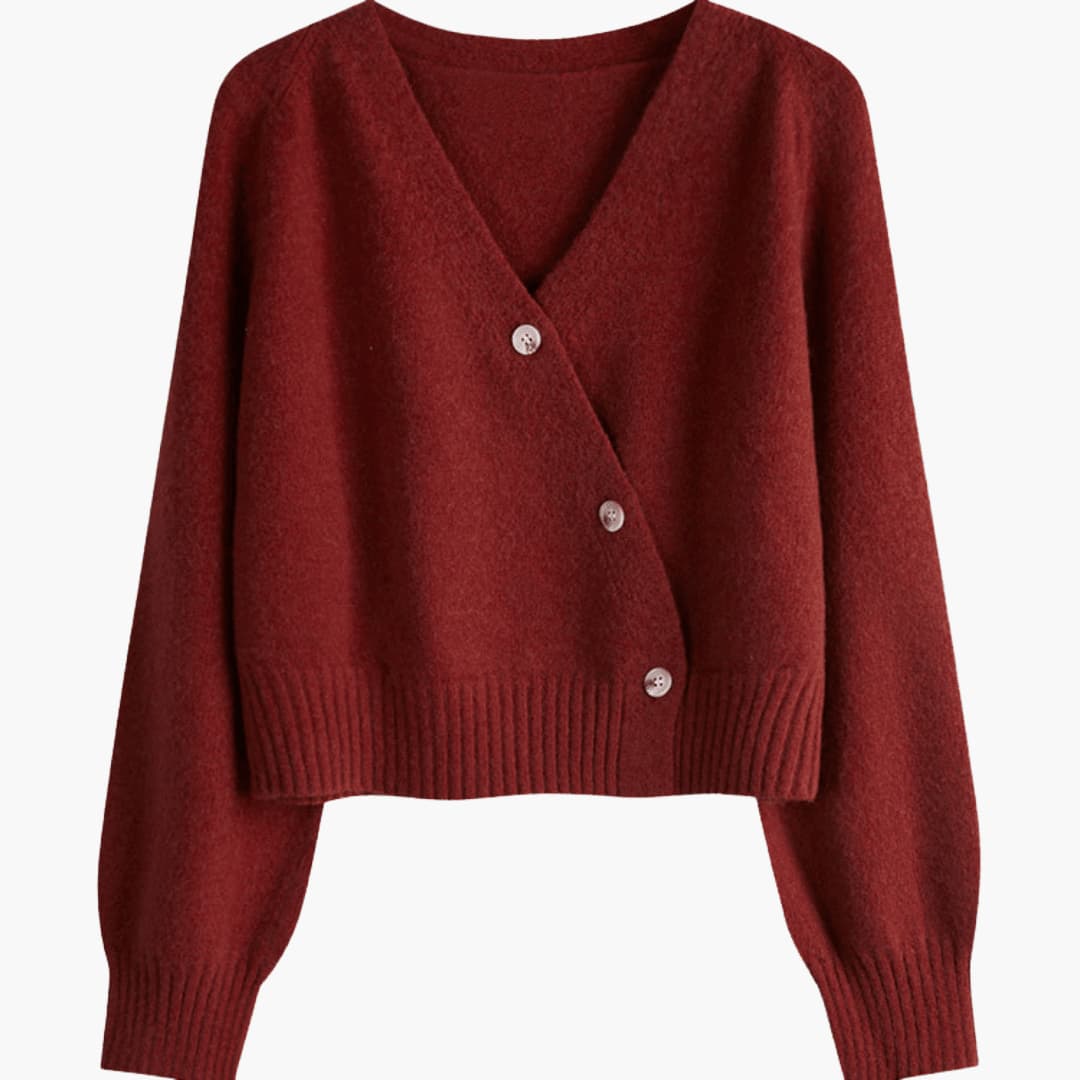 Miranda | Relaxed V-Neck Buttoned Cardigan with Ribbed Hem and Cuffs