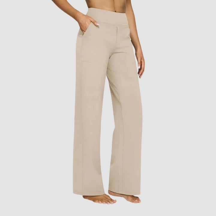 Women's Sweatpants Soft Stretch Fabric High Waist Wide Leg Pockets Casual