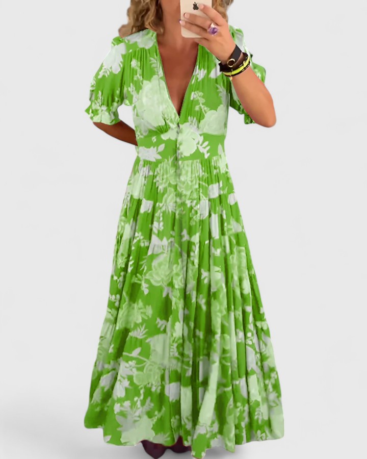 Minelda | Elegant Blomstret V-hals Kjole