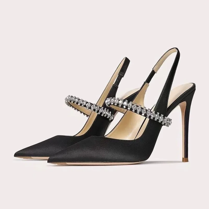 Meghan | Elegant Slingback Heels with Pointed Toe and Crystal Embellishment