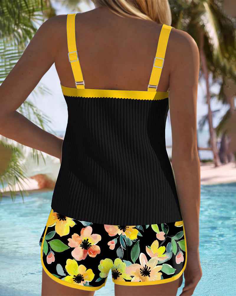 Maren Floral Print Swimsuit Tank Top with Matching Boxer Bottom