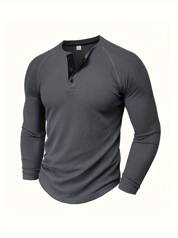 Callum | Polished Long Sleeve Henley Shirt with Button Placket and Tailored Fit