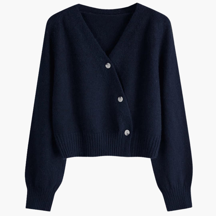 Miranda | Relaxed V-Neck Buttoned Cardigan with Ribbed Hem and Cuffs