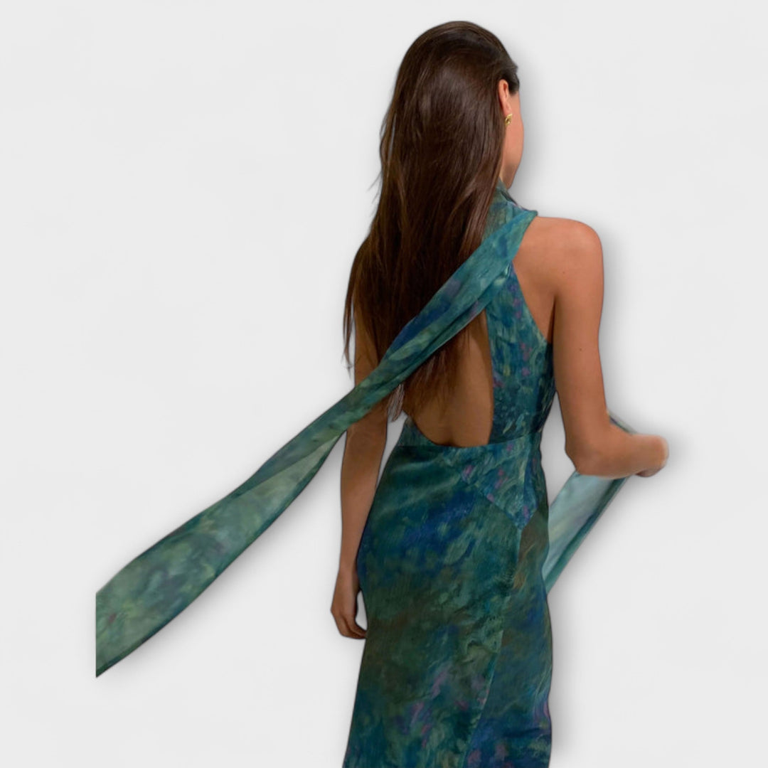 Maisie - Monet Iris Print Maxikleid
