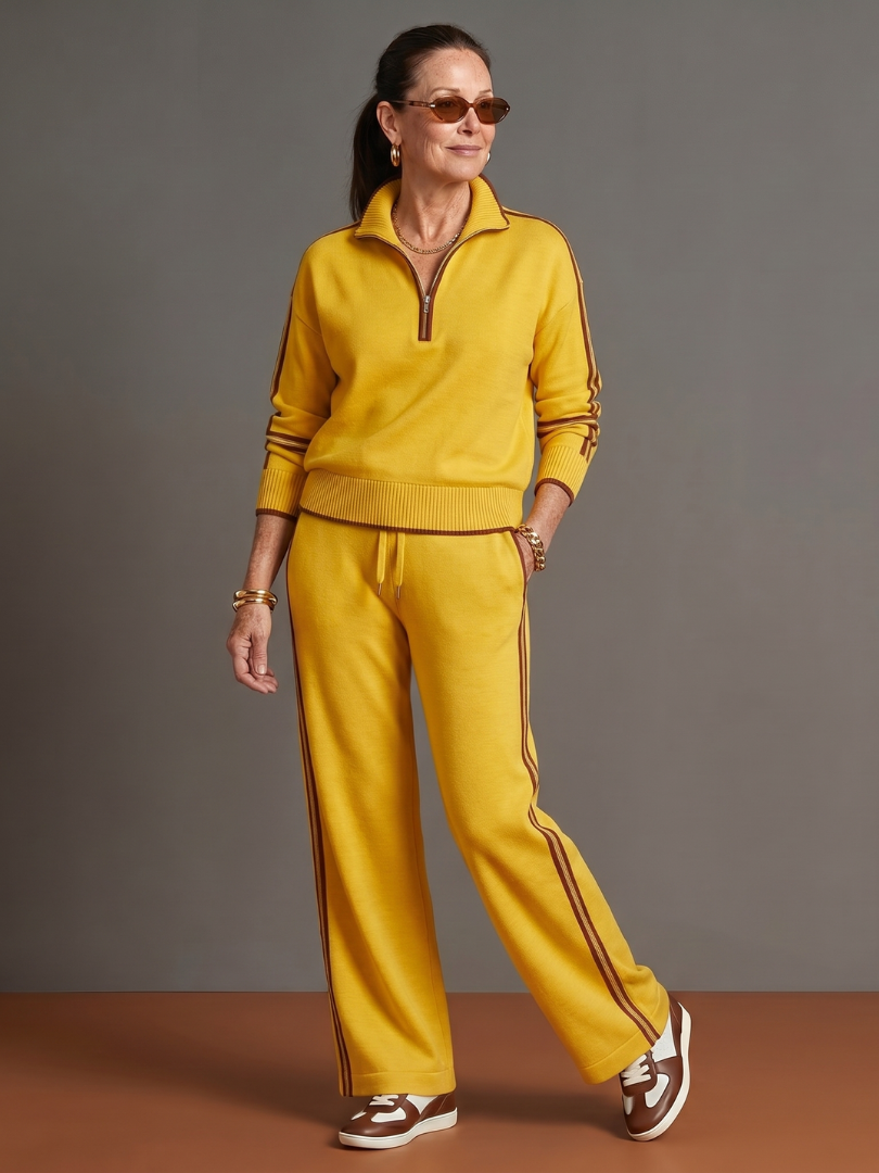 Alina | Ensemble avec haut à manches longues à col zippé facile à porter et pantalon à jambes larges
