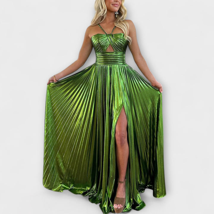 Vestido Maxi com Tecido Metálico